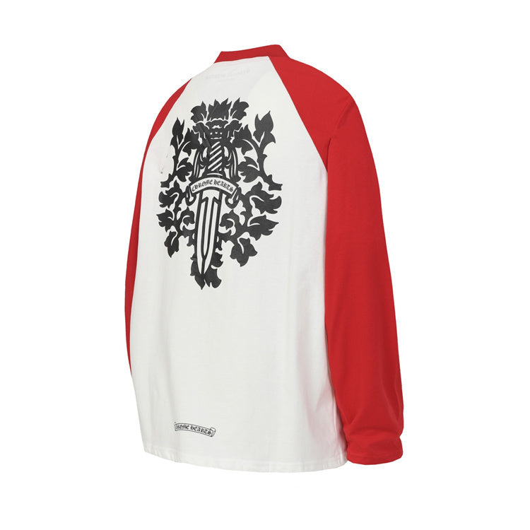Red and White Horseshoe Chrome Hearts Long Sleeve T-shirt